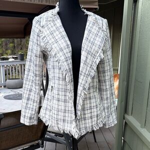 Women's White and Black Plaid Jacket